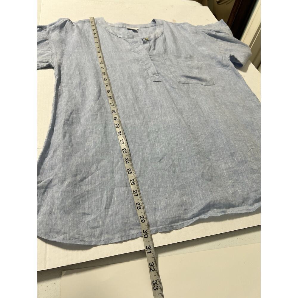J. Jill Pure Jill 100% Linen Popover Tunic Top Blue MEDIUM Lagenlook Coastal - Picture 10 of 11